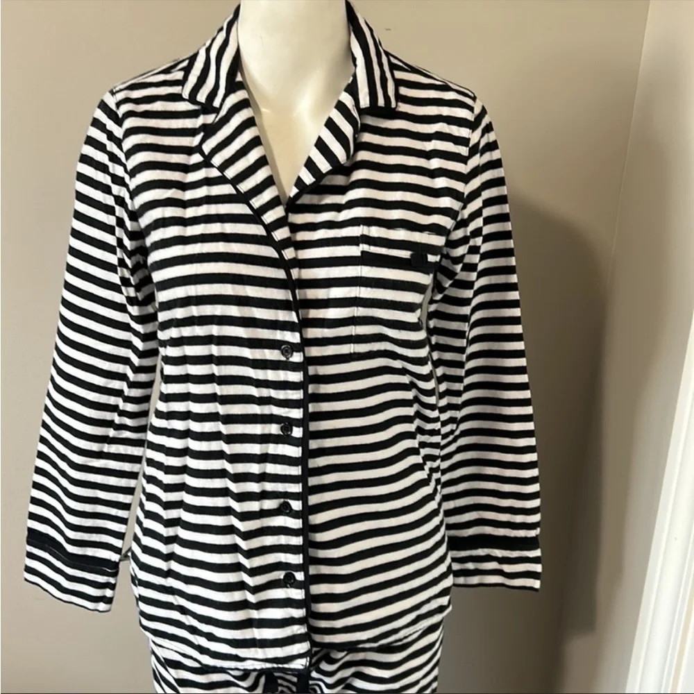 Kate Spade dream a little dream pajama set black white stripe Sz M